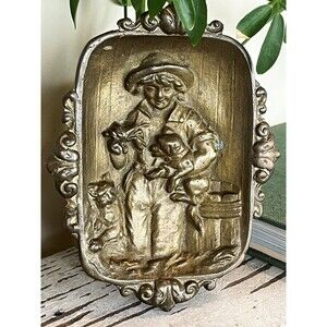 Heavy Cast Brass Figural Boy Dog Lobster Cat Card Trinket Pin Dish Tip Tray